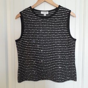 St. John Sport Santana Striped Sweater Tank w/Sequin Detail Gray Silver Size S